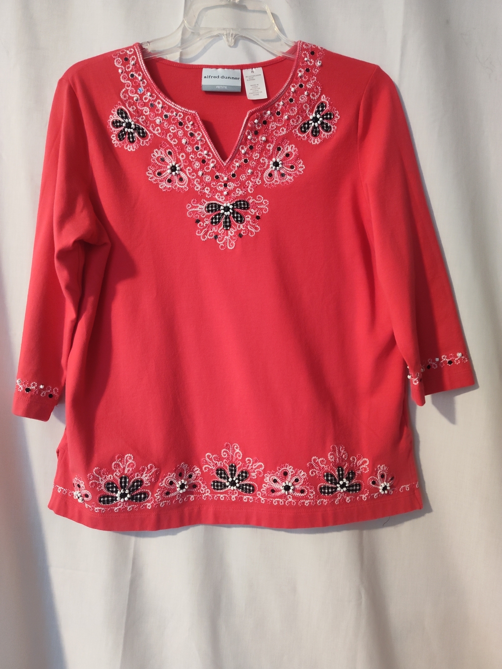 Alfred Dunner Coral Embellished V-Neck Women's Top